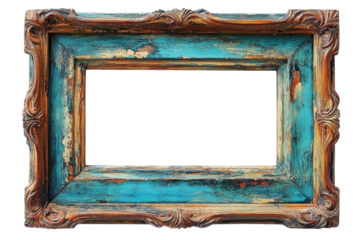 Antique teal and brown wooden frame rustic distressed look ornate details perfect for vintage home