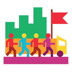 Obraz premium Street-parade-illustration-whit-solid-colour-outline. 