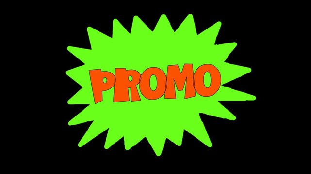 Animasi Pop up Callout hijau teks PROMO serta latar belakang hitam
