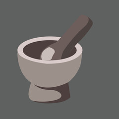  Metal mortar and pestle sign icon. White mortar with pestle cartoon clipart. Medical, household domestic kitchen concept