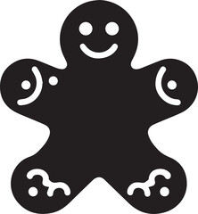 Gingerbread holiday biscuit or cookie flat black vector icon