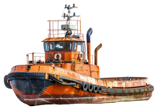 PNG Rustic orange tugboat isolated