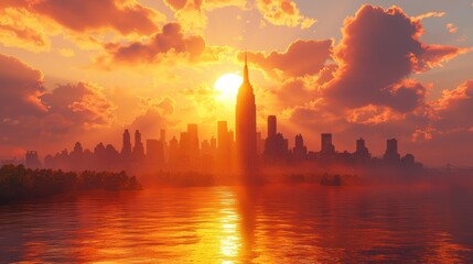 Manhattan Skyline Sunset: A Breathtaking Golden Hour Panorama