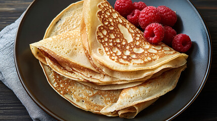 Delicate Crepes with Fresh Raspberries
