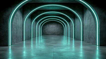 Futuristic Neon Archway Corridor: A Cyberpunk Dreamscape