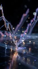 Trade war stock market trade conflict, Dynamic financial graph with vibrant data visuals, trade war stock market economic impact visual