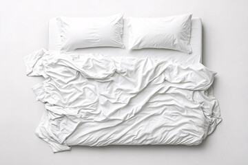 Minimalist Bedroom with Unmade White Bed
