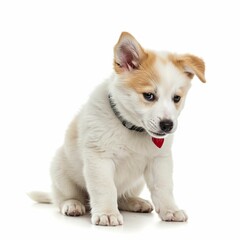 Obraz premium White Puppy with Red Heart in a Cute Moment