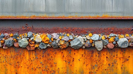 Rusty Metal Wall with Stones: A Study in Texture and Color