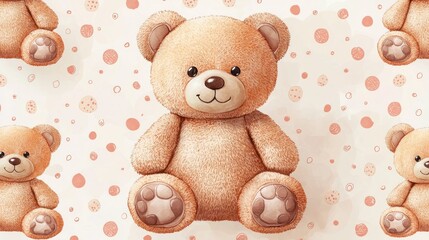 Adorable Teddy Bear Pattern: A Sweet and Tender Illustration of Playful Brown Teddy Bears on a Pastel Background