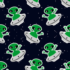 Fototapeta premium alien and ufo seamless pattern vector background