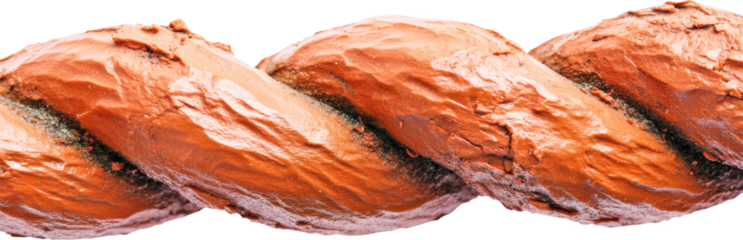 Close-up twisted orange rope on transparent background