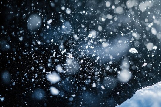 Black background, snow, calm atmosphere --ar 3:2 