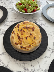 Malawah Turkish traditional flaky katmer bread. Healthy eating