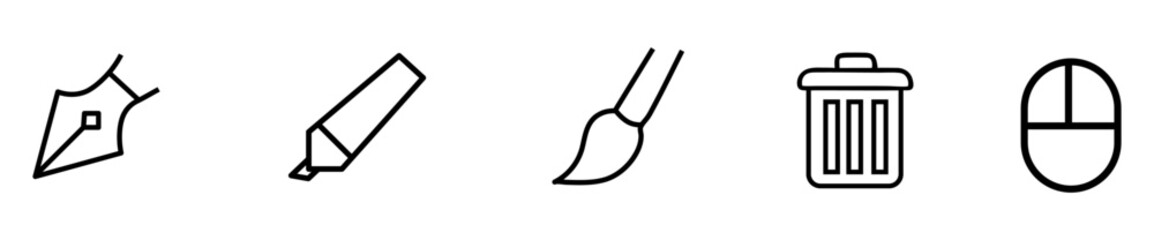 Design icon vector set featuring minimal and outlined symbols related to creative tools, graphic design, UI/UX elements, and artistic workflows. Ideal for apps, websites, branding materials