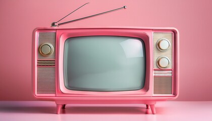 retro tv set on pink background
