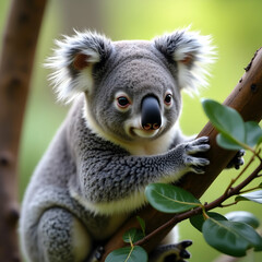 Naklejka premium Adorable Koala Relaxing on a Eucalyptus Branch in Australia