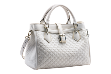 casual white leather women bag on transparent background