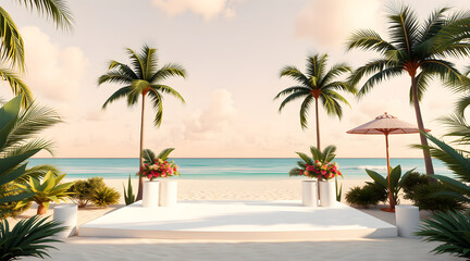 Fototapeta premium 3D renders summer background with and minimalist stage