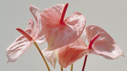 anthuriums pink closeup flower light grey background studio lighting highresolution soft detail elegant natural vibrant