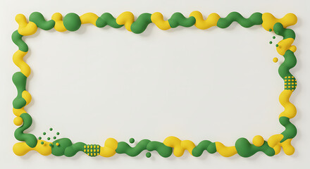 Colorful abstract frame made of green and yellow shapes on white background  