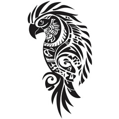 Obraz premium Tribal Parrot Tattoo Design Black Ink Bird Illustration