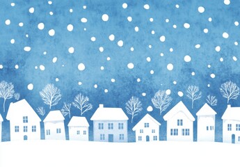 Winter Village Watercolor Scene