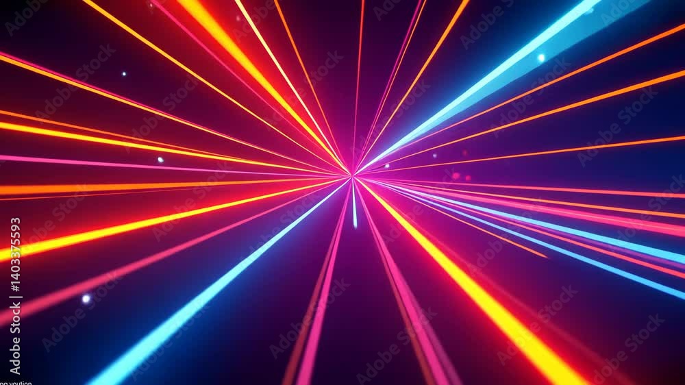 Poster hypnotic neon lines converge and radiate in a colorful spectrum
