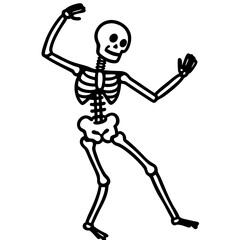 A silhouette of a skeleton dancing, one hand raised, simple line vector