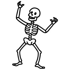 A silhouette of a skeleton dancing, one hand raised, simple line vector