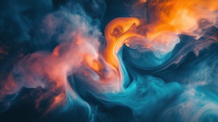 Fototapeta premium Vibrant colored smoke swirls against darkness, forming abstract, luminous fluid patterns
