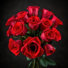 Dramatic red roses bouquet against a dark vintage background, contrast, dark red, image