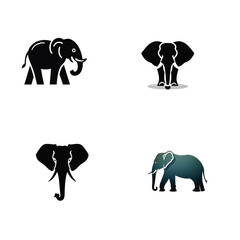 Obraz premium minimalist elephant illustration set, simple line art and solid silhouette elephants, graphic style animal icons, black and white design, clean vector layout, isolated on white background, modern cart