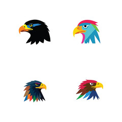 Obraz premium vector eagle head illustrations, colorful abstract eagle icons, modern mascot style, tribal-inspired bird heads, vibrant feathers, bold color palette, stylized animal design, symmetrical eagle heads o