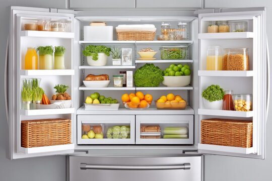 A clean, organized meal prep fridge labeled by days of the week