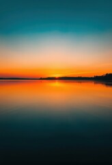 Naklejka premium Serene Michigan sunset mirroring in tranquil lake waters, stillness, Michigan, calm water