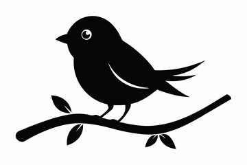 Small Bird on a Branch Silhouette Vector