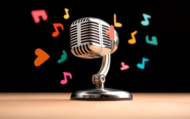 Retro Mic with Music Notes, and Studio.