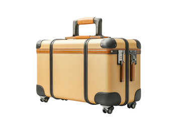 Elegant beige vintage suitcase ready for adventure Dark accents wheels isolated on black background