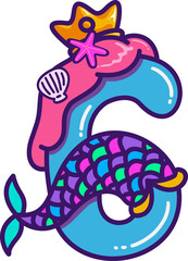 Colorful mermaid cartoon illustration number 6