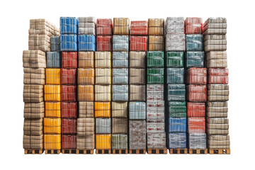 Fototapeta premium Colorful stacked cargo containers on pallets vibrant shipping logistics global trade diverse goods