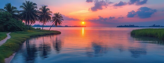 sunset over the river