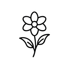 Simple Flower Outline Illustration With Stem And Leaves On White Background
