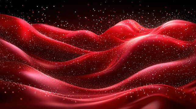 Abstract Red Wave with Sparkling Dust: A Digital Art Piece