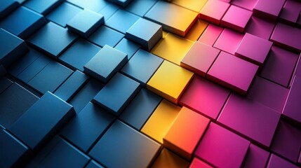 Abstract Colorful Cube Mosaic: A vibrant digital art showcasing a dynamic composition of colorful cubes in shades of blue, yellow, orange, and purple, creating a mesmerizing visual texture.