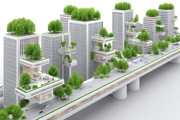 Environmentally friendly city plan showing solar-powered buildings