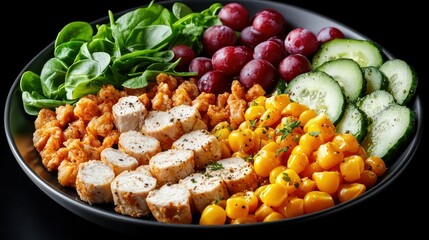 Delicious and Healthy Chicken Salad Bowl Recipe with Corn, Grapes, and Cucumber
