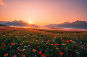 Dawn Over a Blooming Landscape
