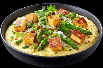 Hyper realistic close-up of a plated meal showing perfect food texture and color balance