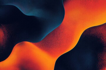 Abstract glowing orange, blue, red on grainy dark retro backdrop